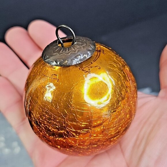 Crackle Glass Pair Christmas Ornaments 2pcs Blue And Gold - Picture 6 of 11